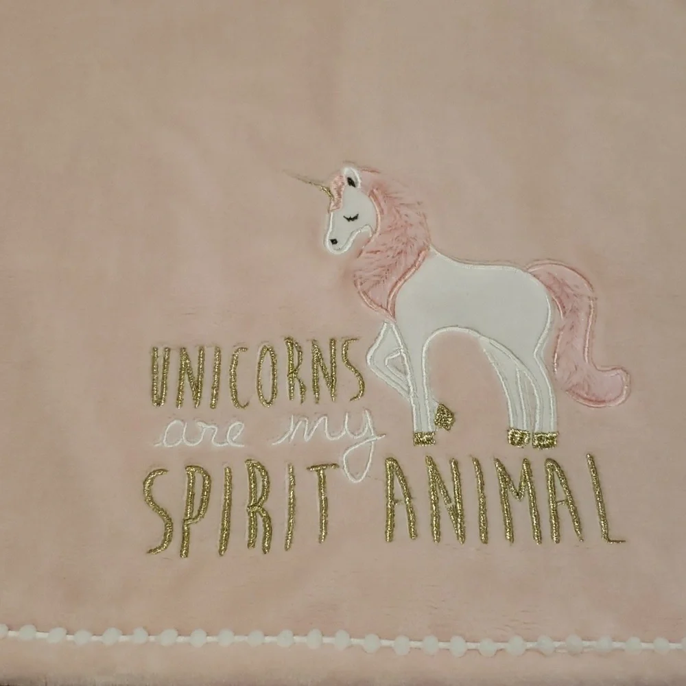 Unicorn Baby Blanket Lextex Spirit Animal Fantasy Sparkle Metallic Faux Fur Pink